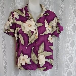 VTG,IOLANI MADE IN HAWAII WOMEN BLOUSE SIZE M FLORAL